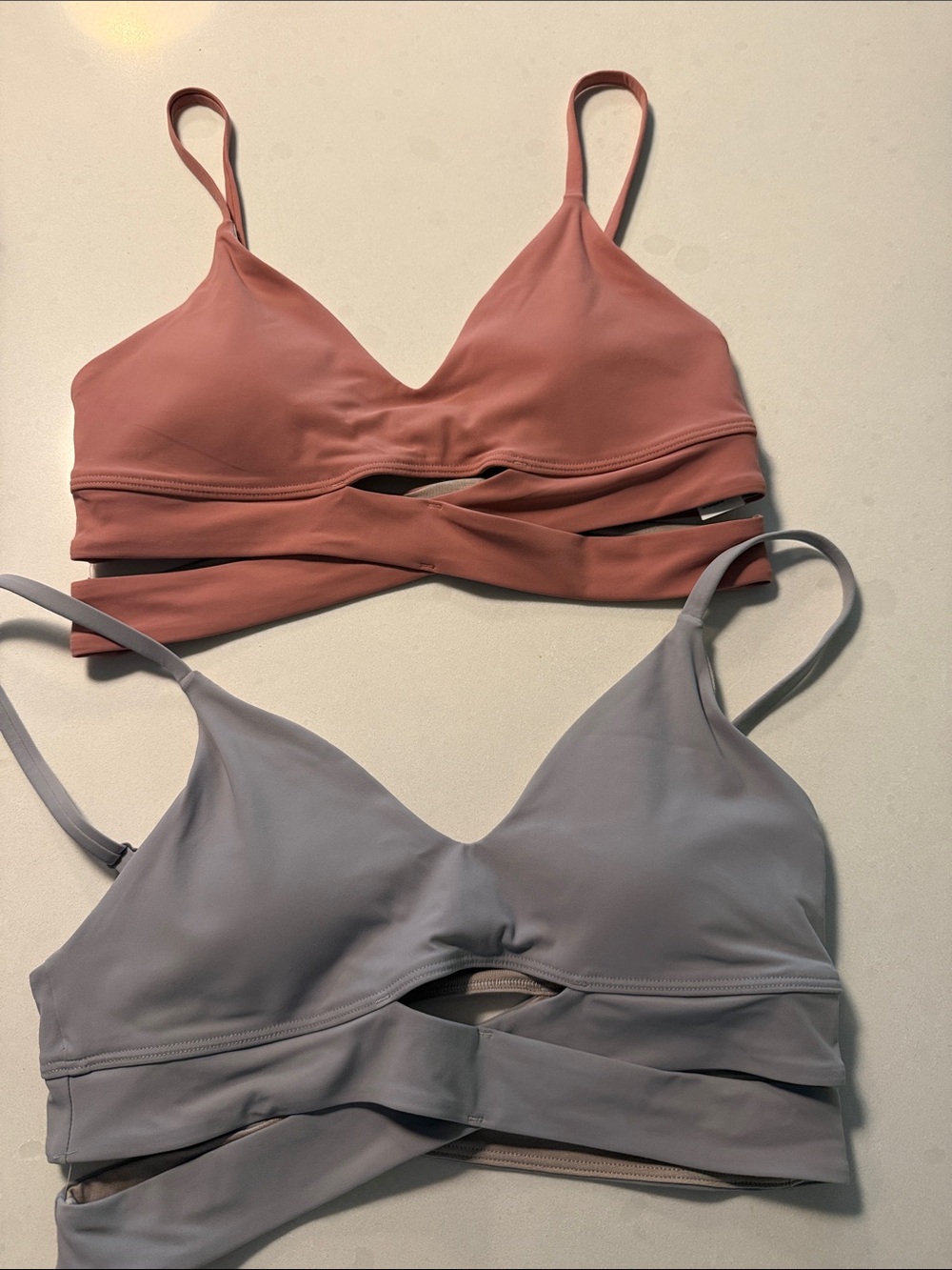 lululemon athletica Twin Cutout Bralettes in Dusty Rose and Light Gray